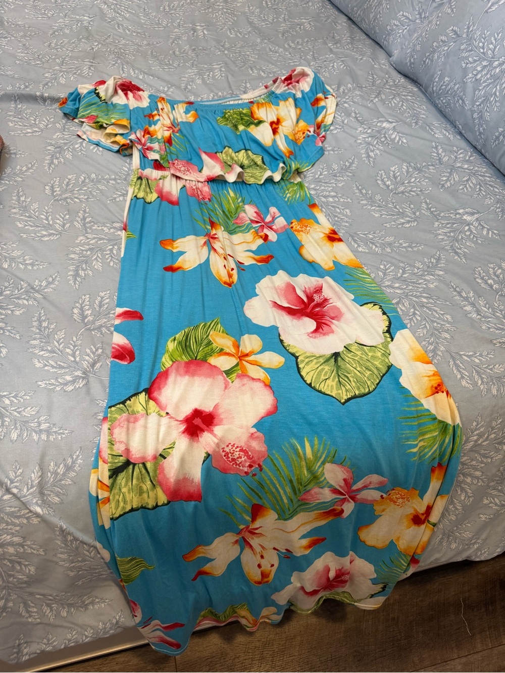 Blue Floral Off-Shoulder Women's Dress